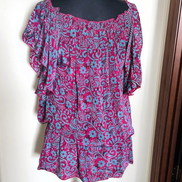 Karma Highway Boho Off-Shoulder Top flutter Sleeve Tunic - Picture 2 of 8